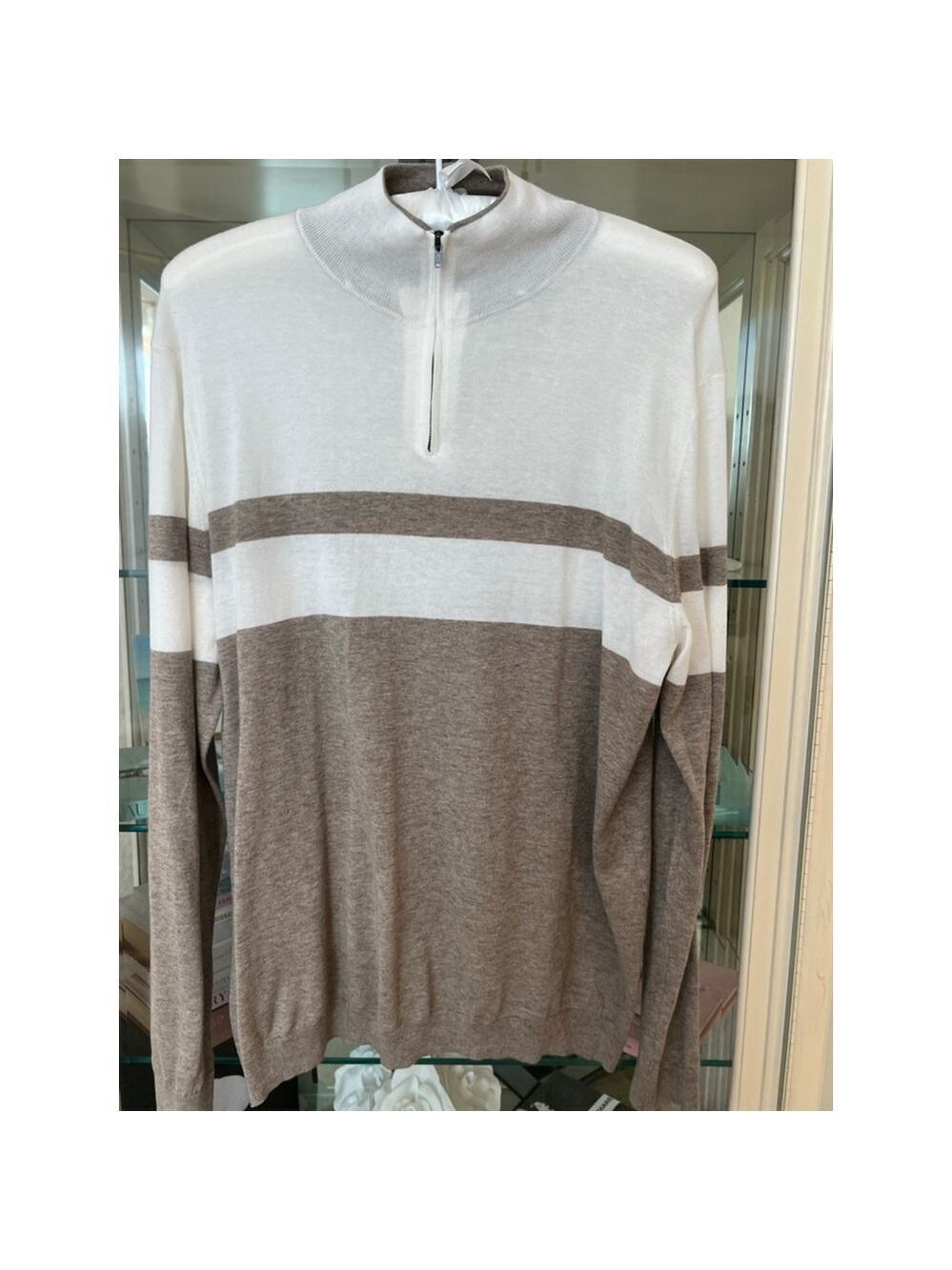 New Reserve Patrick James Zip Up Sweater XL White Brown